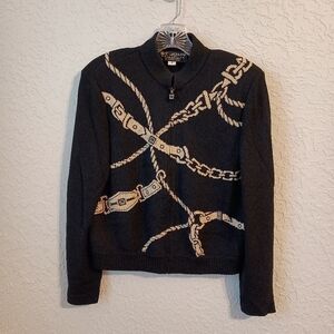 St. John Collection Marie Gray Equestrian Santana Knit Sweater  Sz 4